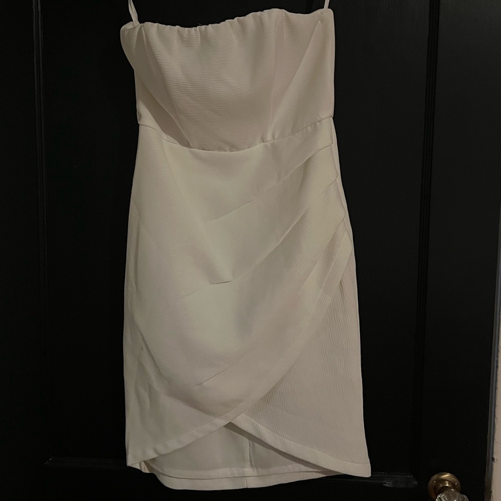 Strapless white mini dress